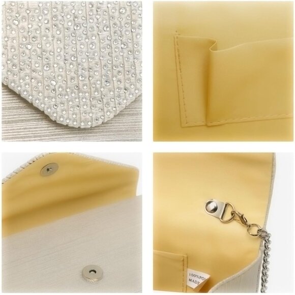 ⚡Women's Magnetic Closure Chain Strap Crossbody Envelope Cream Clutch Handbag - Picture 5 of 6